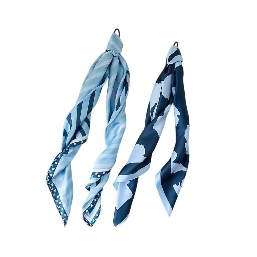 NWT Anthropologie Blue Scarf Set 2 Neckerchief Bandana Striped Hair Tie